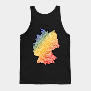 Colorful mandala art map of Germany with text in blue, yellow, and red Tank Top